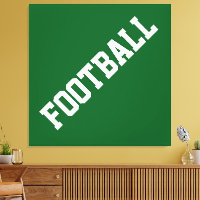 Atletisk Snedställd Vit FOOTBALL Text På Skogsgrön Canvastryck (Insitu (Vardagsrum))