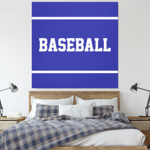 Atletisk sommarblå vit BASEBALL-textränder Canvastryck