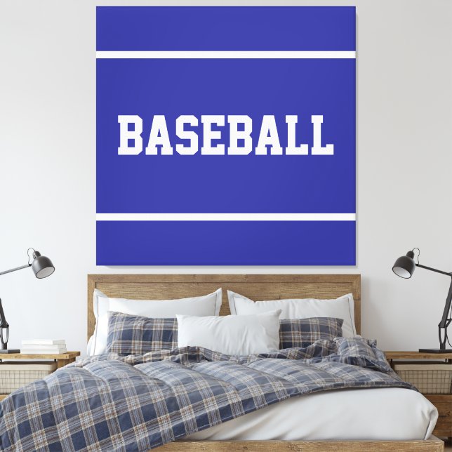 Atletisk sommarblå vit BASEBALL-textränder Canvastryck (Insitu (sovrum))