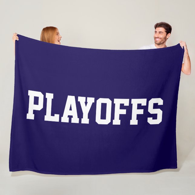 Atletisk Sportig Vit PLAYOFFS Text På Marinblå Fleecefilt (På plats)