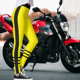 Atletiska Kvinnor Moderna Söta Gula Svarta Ränder Leggings