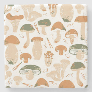 Ätliga svampar Linocut Vintage Mönster Stenunderlägg