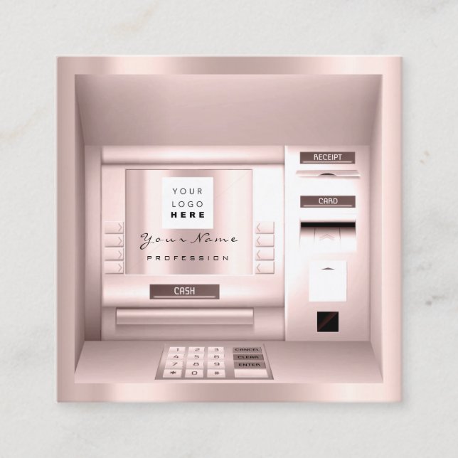 ATM Bank Consulting Money Ro Logotyp Company Namn Fyrkantigt Visitkort (Framsida)