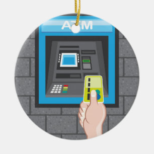 Atm-människan räcker med ett kort julgransprydnad keramik