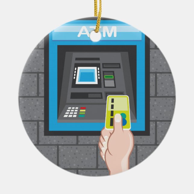 Atm-människan räcker med ett kort julgransprydnad keramik (Framsidan)