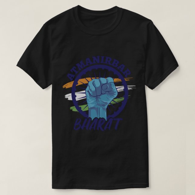 Atmanirbhar Bharat India Flagga Slogan Quote T Shirt (Design framsida)
