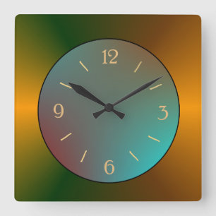 Atmosfärisk BlueGreen med Guld Gräns Clock Fyrkantig Klocka