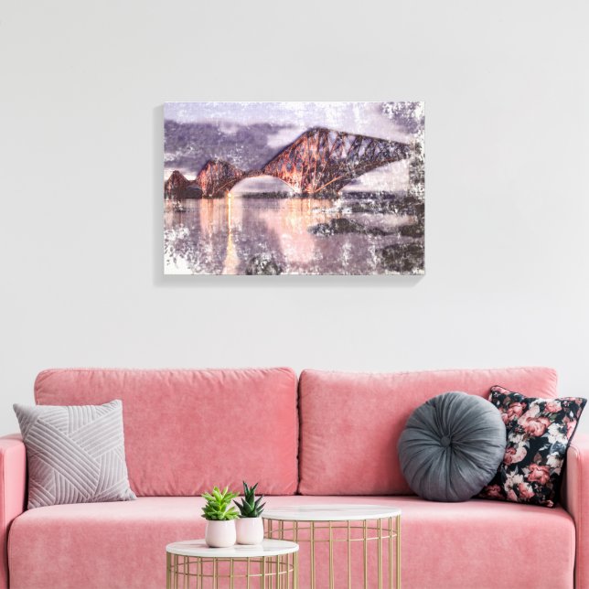 Atmosfärisk Forth Bridge i skymningen Akvarell Canvastryck (Insitu (Vardagsrum))