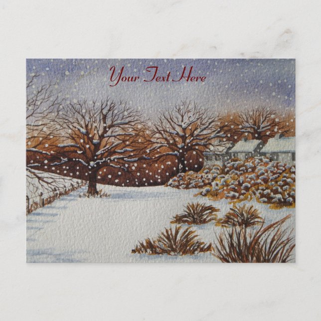 Atmosfärisk kemi, ruatiska stugor vid snö helg vykort (Framsida)