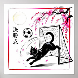 Atmosfärisk Körsbärsblomskatt Fotboll Japansk kons Poster