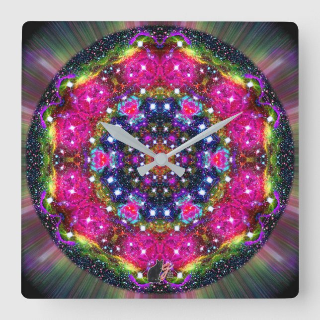 Atmospheric Stellar Kaleid Fyrkantig Klocka (Framsida)