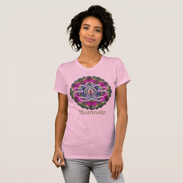 Atmospheric Zen Lotus Namaste T Shirt (Hel framsida)