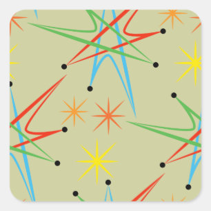 Atom- Starburst Retro mångfärgat mönster Fyrkantigt Klistermärke