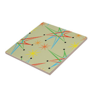 Atom- Starburst Retro mångfärgat mönster Kakelplatta