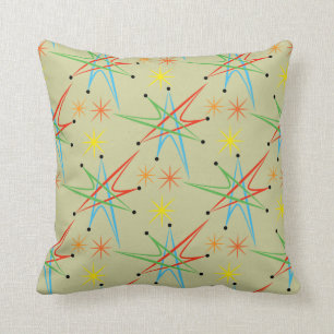 Atom- Starburst Retro mångfärgat mönster Kudde