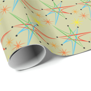 Atom- Starburst Retro mångfärgat mönster Presentpapper