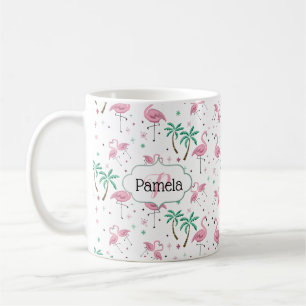 Atom- stilMonogram för Flamingos och för palmtr Kaffemugg