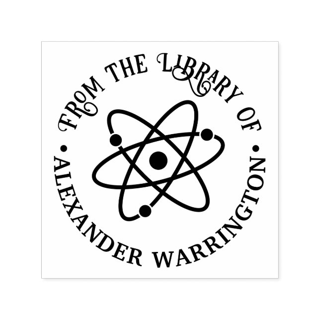 Atom Symbol #2 "Från bibliotek av" Bok Namn Självfärgande Stämpel (Design)