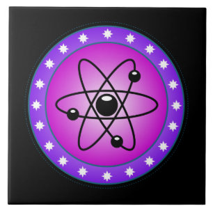 Atom Symbol på en Rosa bakgrund Kakelplatta