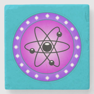 Atom Symbol på en Rosa bakgrund Underlägg Sten