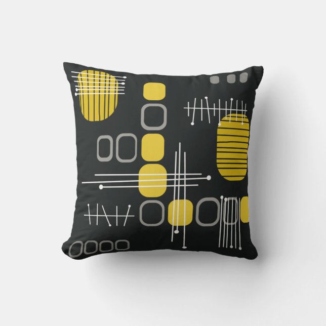 AtomAbstrakt Barkcloth Black Gult Kudde (Framsida)