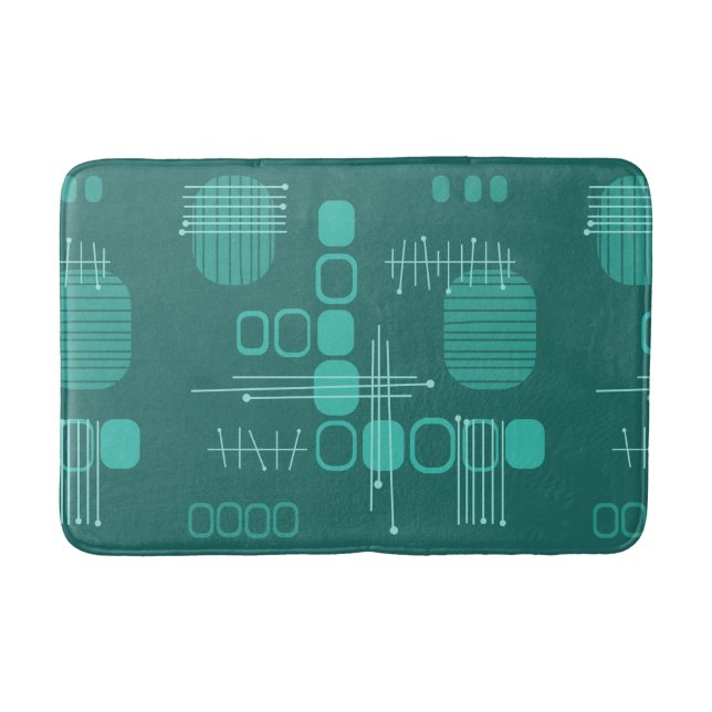 AtomAbstrakt Barkcloth Teal Badrumsmatta (Framsidan)