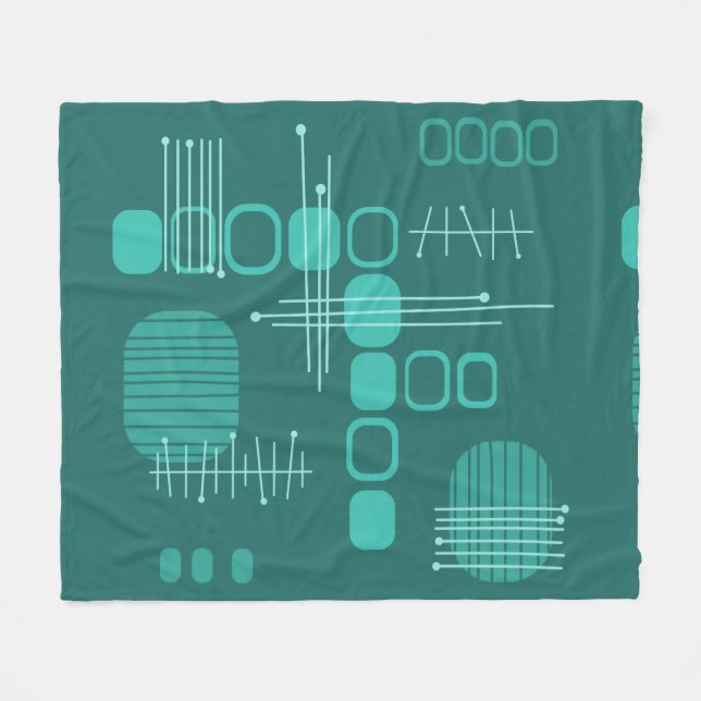 AtomAbstrakt Barkcloth Teal Fleecefilt (Framsidan (Horisontell))