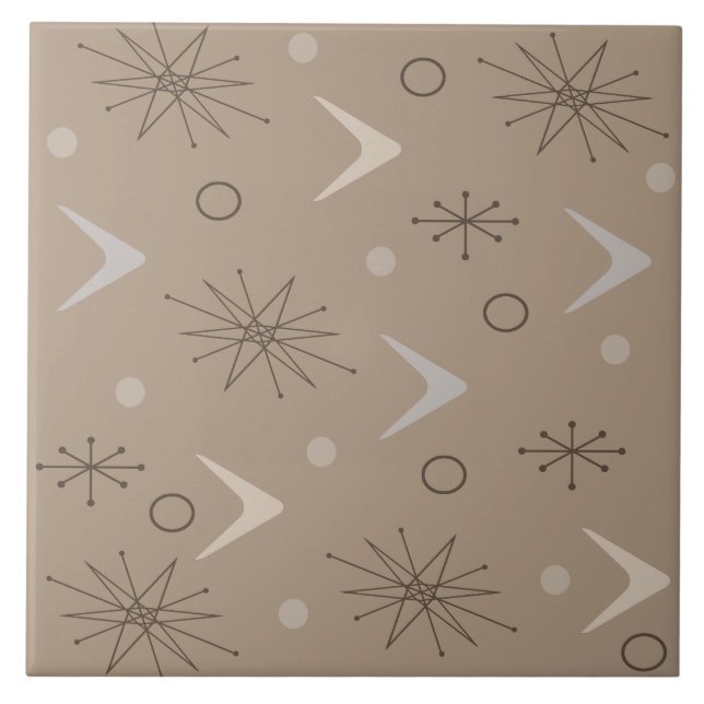Atomålder Boomerangs Starbursts Earth Tones Kakelplatta (Framsidan)