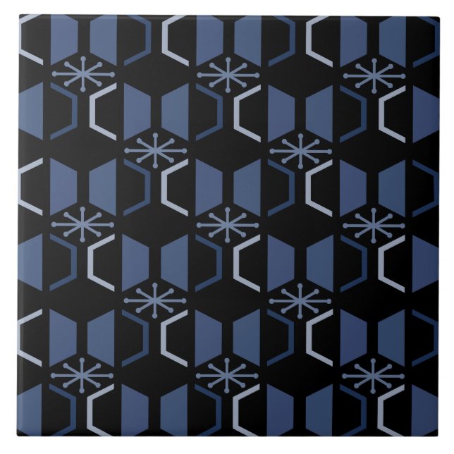 Atomålder Hexagons Black Blue Kakelplatta (Framsidan)