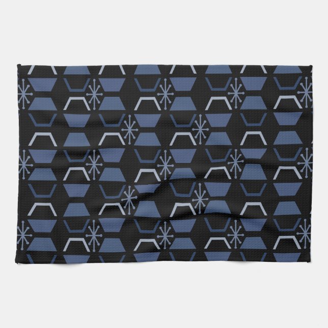 Atomålder Hexagons Black Blue Kökshandduk (Horisontell)