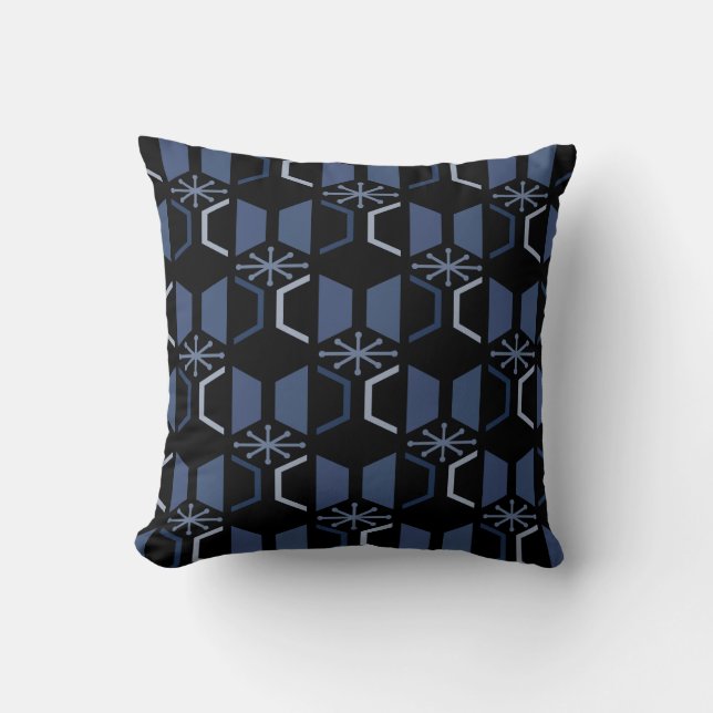 Atomålder Hexagons Black Blue Kudde (Framsida)