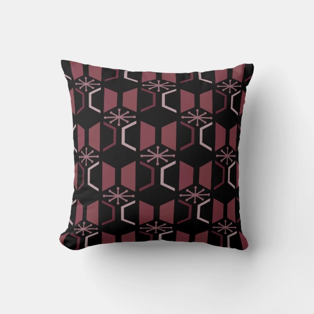 Atomålder Hexagons Black Burgundy Kudde (Framsida)