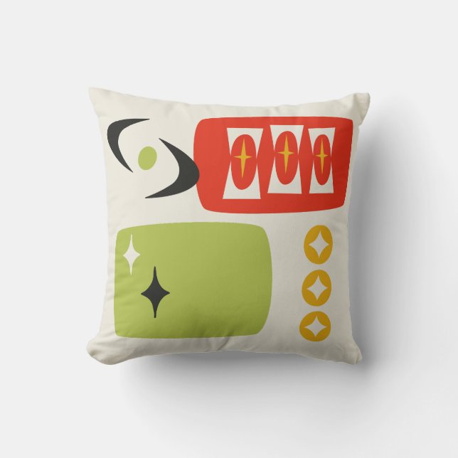 Atomålder MCM Mönster i rött, Grönt, Gult Kudde (Framsida)