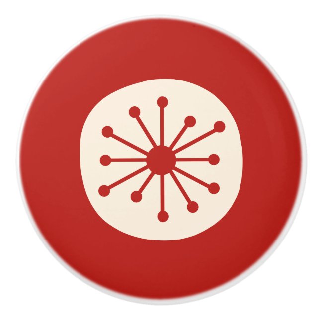 Atomålder Retro 50-årsjubileum Red and Cream Knopp (Framsidan)