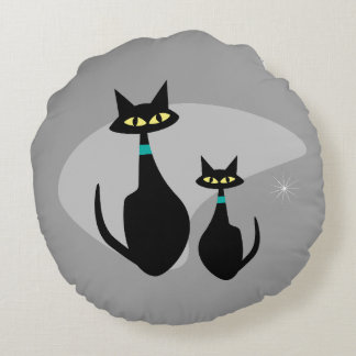 Atomåldern MCM Retro Cat 1950 Anpassningsbar Färg Rund Kudde