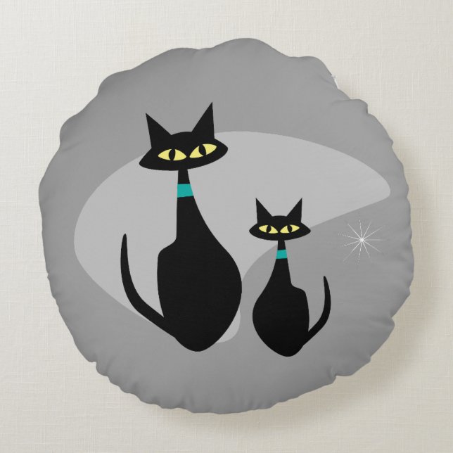 Atomåldern MCM Retro Cat 1950 Anpassningsbar Färg Rund Kudde (Baksidan)