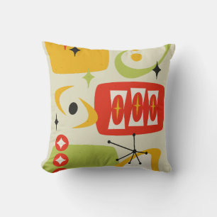 Atomåldern, Mid Century Abstrakt 19 Red, Gult Kudde