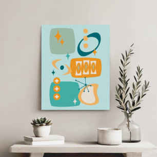 Atomåldern Mid Century Abstrakt Aqua Orange Canvastryck