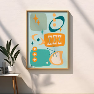 Atomåldern Mid Century Abstrakt Aqua Orange Poster