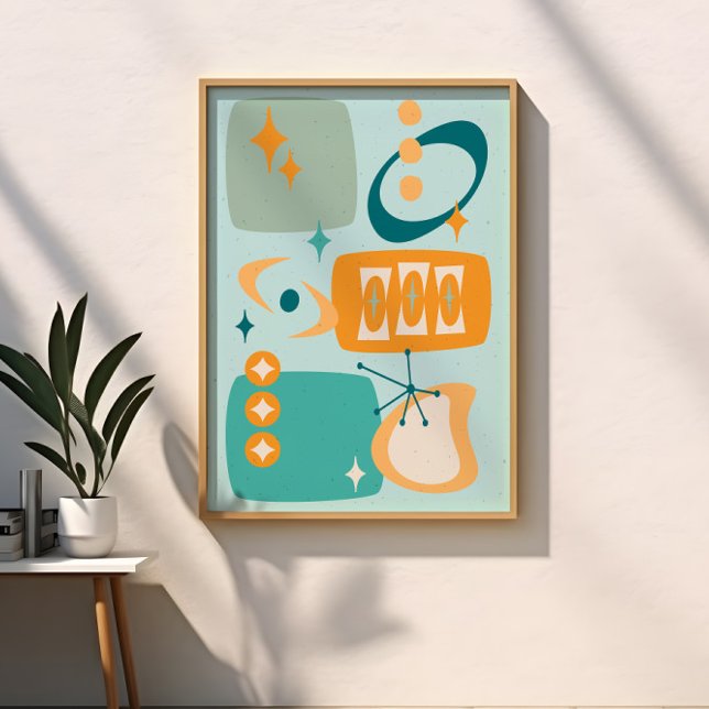 Atomåldern Mid Century Abstrakt Aqua Orange Poster (Skapare uppladdad)