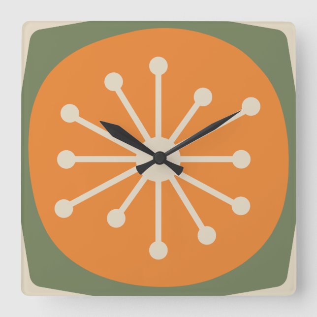 Atomåldern Mid Century Modern Retro Fyrkantig Klocka (Framsida)