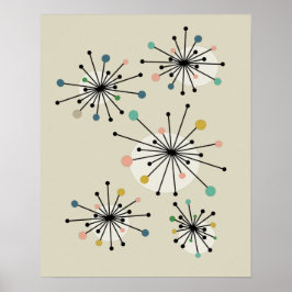 Atomåldern Starburst Mid Century Modern Poster