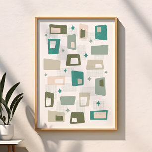 Atomålderns Mid Century Modern Block Green Teal Poster