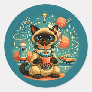 Atomålderns rymd Boba Siamesiska Astronaut Katt Runt Klistermärke