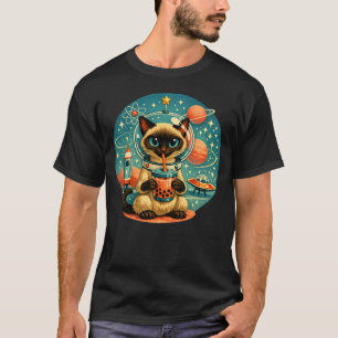Atomålderns rymd Boba Siamesiska Astronaut Katt T Shirt