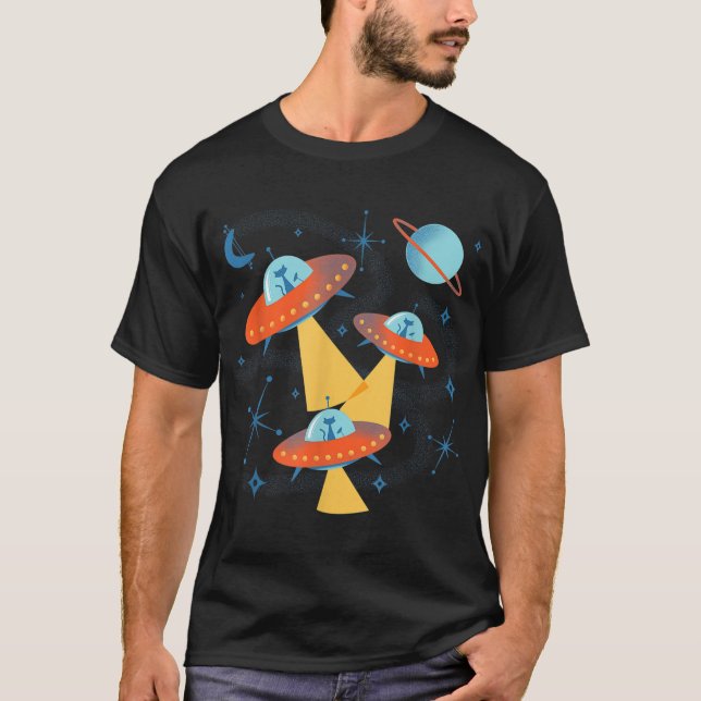 Atomålderskadets katter i Retro Flies Sauce T Shirt (Framsida)