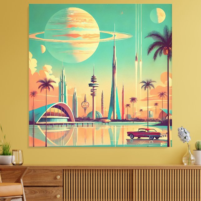 Atomär Futuristisk Nya Florida Canvastryck (Insitu (Vardagsrum))