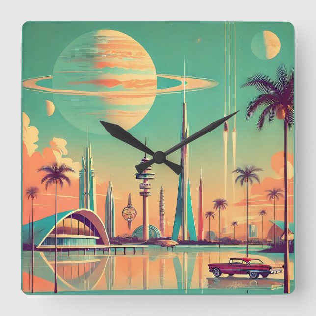 Atomär Futuristisk Nya Florida Fyrkantig Klocka (Framsida)