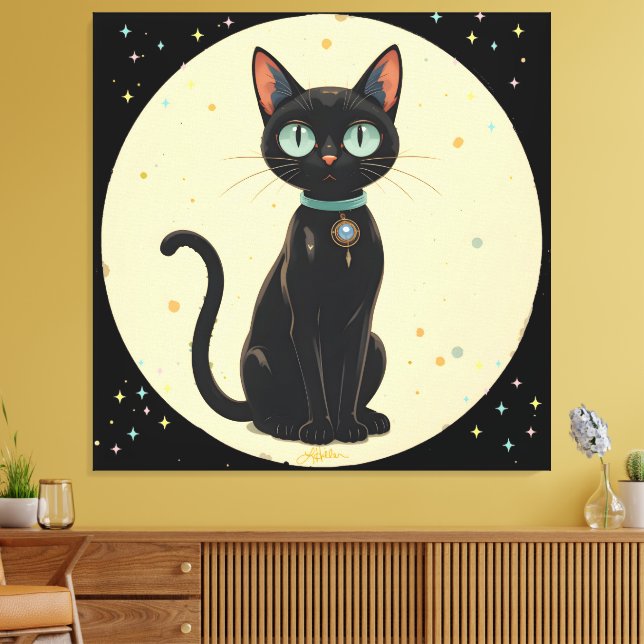 Atomär Futuristisk Svart Katt Måne Canvastryck (Insitu (Vardagsrum))