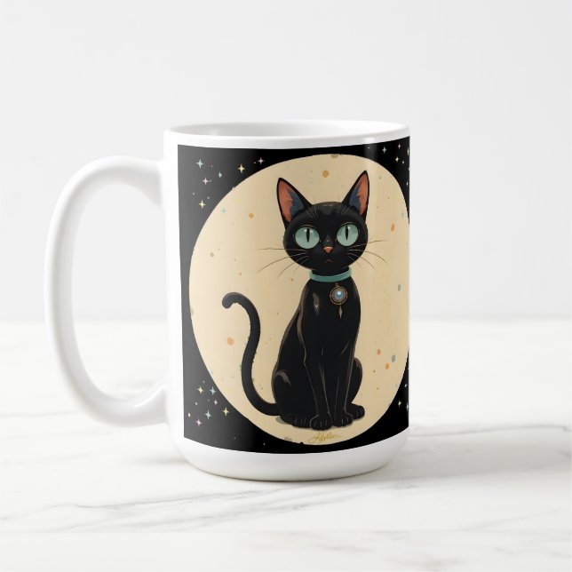 Atomär Futuristisk Svart Katt Måne Kaffemugg (Vänster)